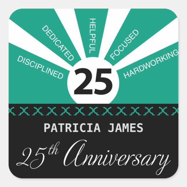 Personalise, 25th Year Employee Anniversary Square Sticker (Front)