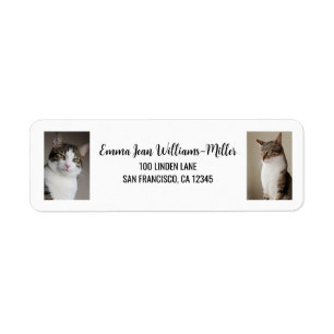 Personalise 2 Photos w/ Cat Modern Return Address