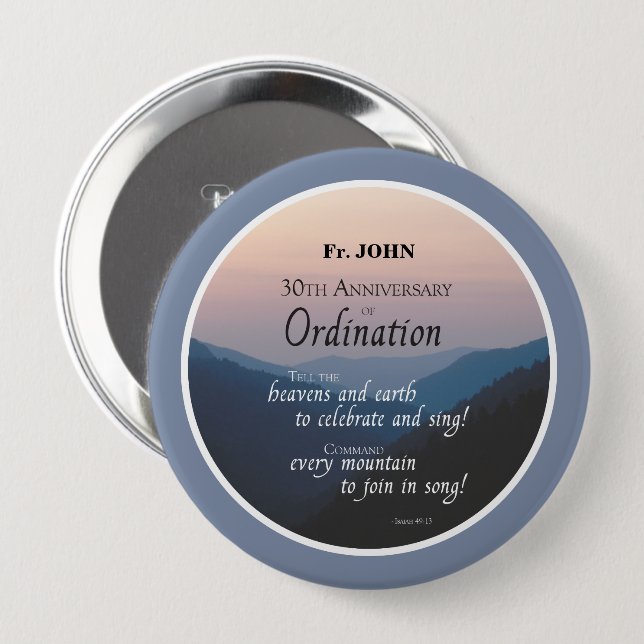 Personalise 30th Anniversary Ordination Congrats 10 Cm Round Badge (Front & Back)