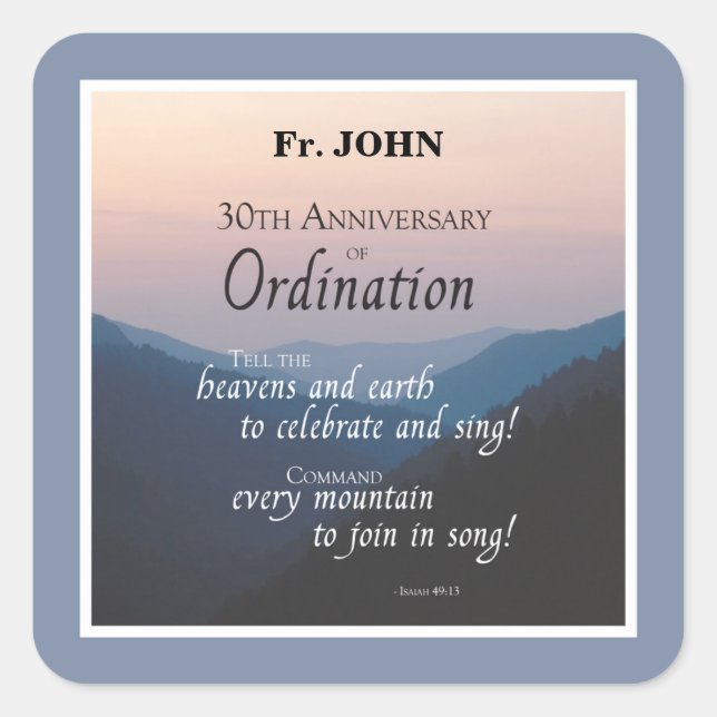 Personalise 30th Anniversary Ordination Congrats Square Sticker (Front)