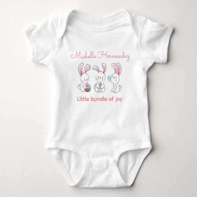 Personalise 3 Bunnies with eggs Baby Bodysuit (Front)