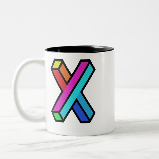 Personalise 3D colourful modern Monogram initial X Two-Tone Coffee Mug (Left)