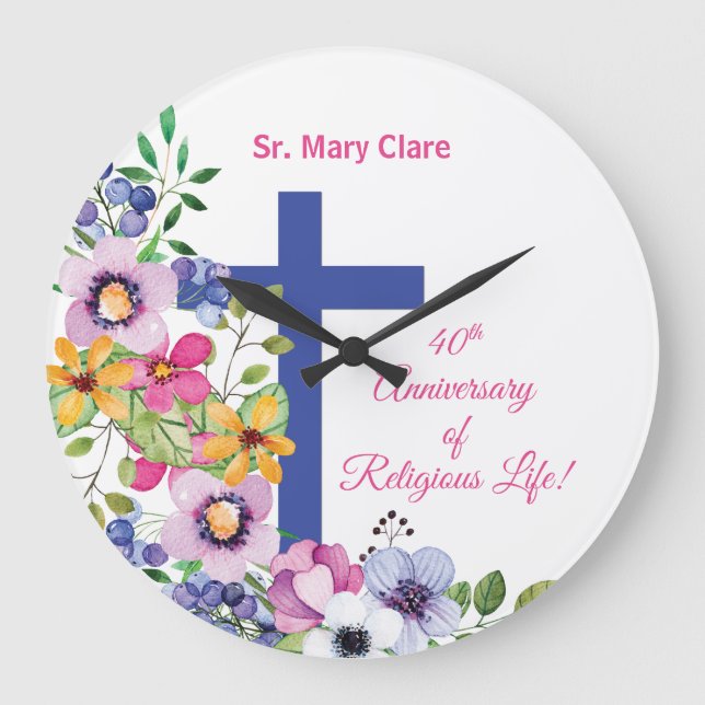 Personalise, 40th Anniversary Nun Religious Life Large Clock (Front)