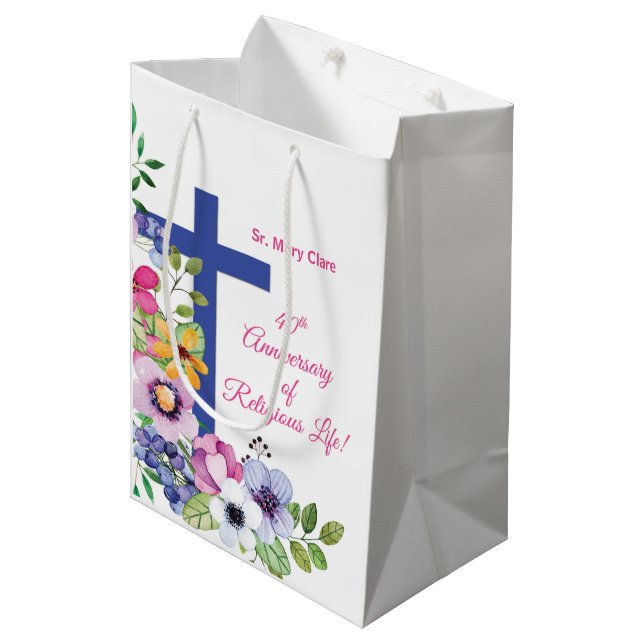 Personalise, 40th Anniversary Nun Religious Life Medium Gift Bag (Front Angled)