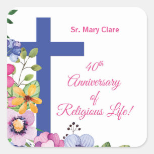 Personalise, 40th Anniversary Nun Religious Life Square Sticker