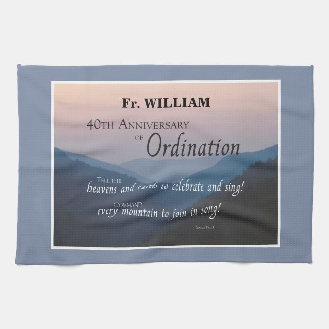 Personalise 40th Anniversary Ordination Congrats Tea Towel (Horizontal)