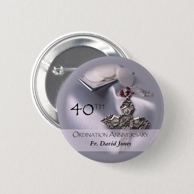 Personalise, 40th Ordination Anniversary Congrats 6 Cm Round Badge (Front & Back)