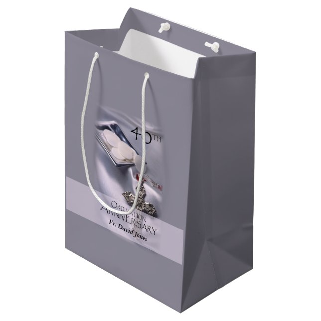Personalise, 40th Ordination Anniversary Congrats Medium Gift Bag (Front Angled)