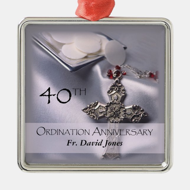 Personalise, 40th Ordination Anniversary Congrats Metal Tree Decoration (Front)