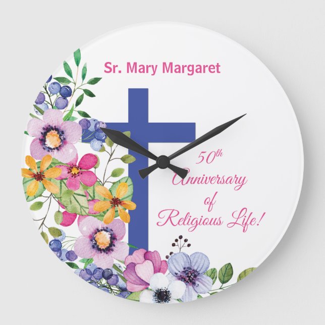 Personalise, 50th Anniversary Nun Religious Life Large Clock (Front)