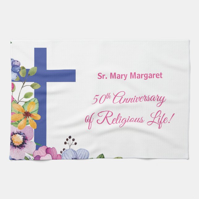 Personalise, 50th Anniversary Nun Religious Life Tea Towel (Horizontal)