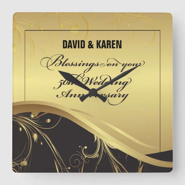 Personalise, 50th Wedding Anniversary Religious Square Wall Clock (Front)