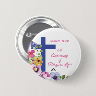 Personalise, 55th Anniversary Nun Religious Life 6 Cm Round Badge