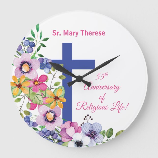 Personalise, 55th Anniversary Nun Religious Life Large Clock (Front)