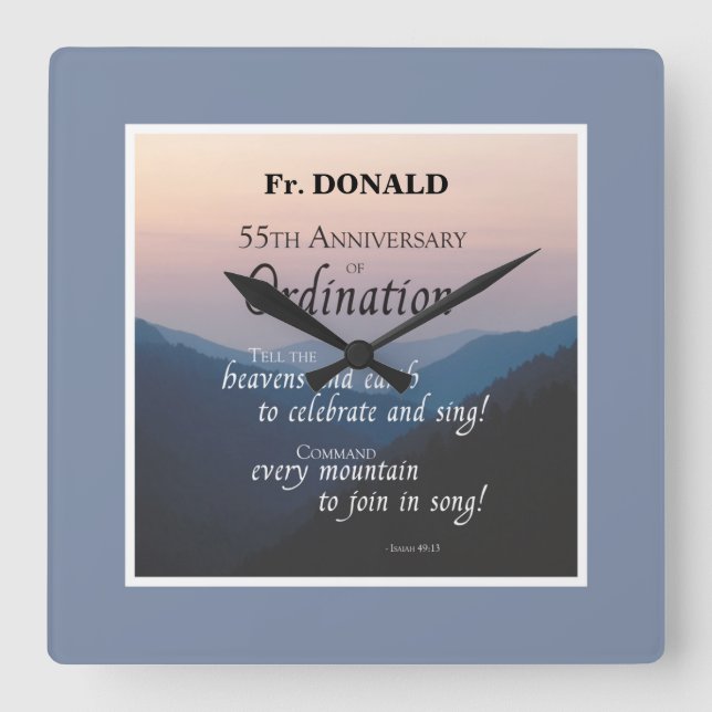 Personalise 55th Anniversary Ordination Congrats Square Wall Clock (Front)