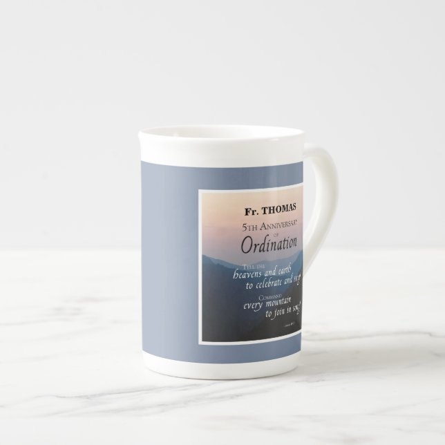 Personalise 5th Anniversary of Ordination Congrats Bone China Mug (Front Right)