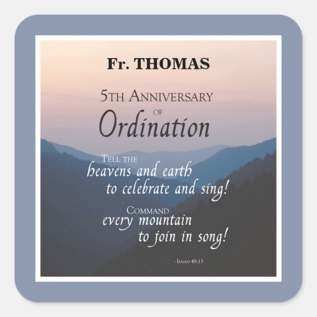 Personalise 5th Anniversary of Ordination Congrats Square Sticker (Front)