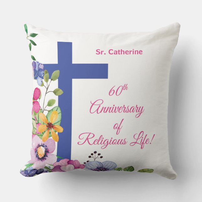 Personalise, 60th Anniversary Nun Religious Life Cushion (Front)