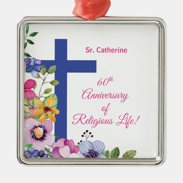 Personalise, 60th Anniversary Nun Religious Life Metal Tree Decoration (Front)