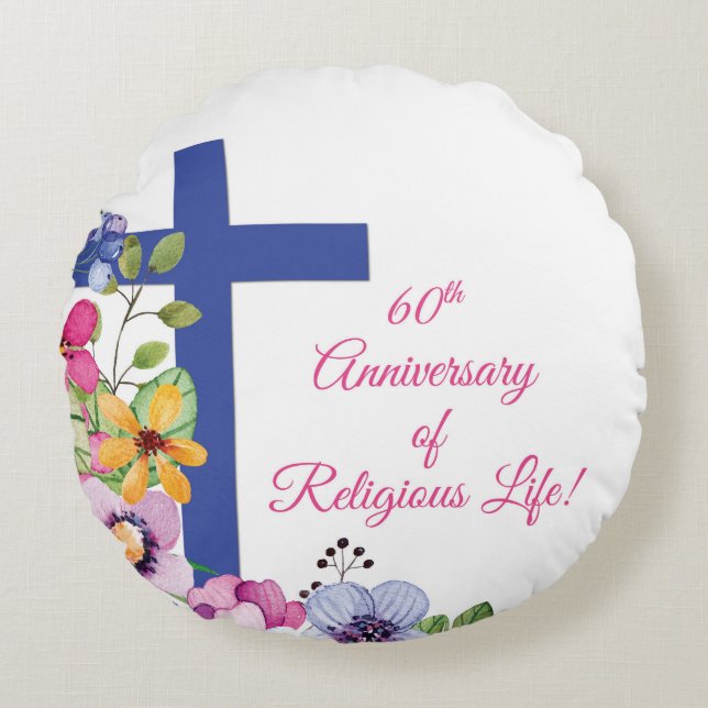 Personalise, 60th Anniversary Nun Religious Life Round Cushion (Front)