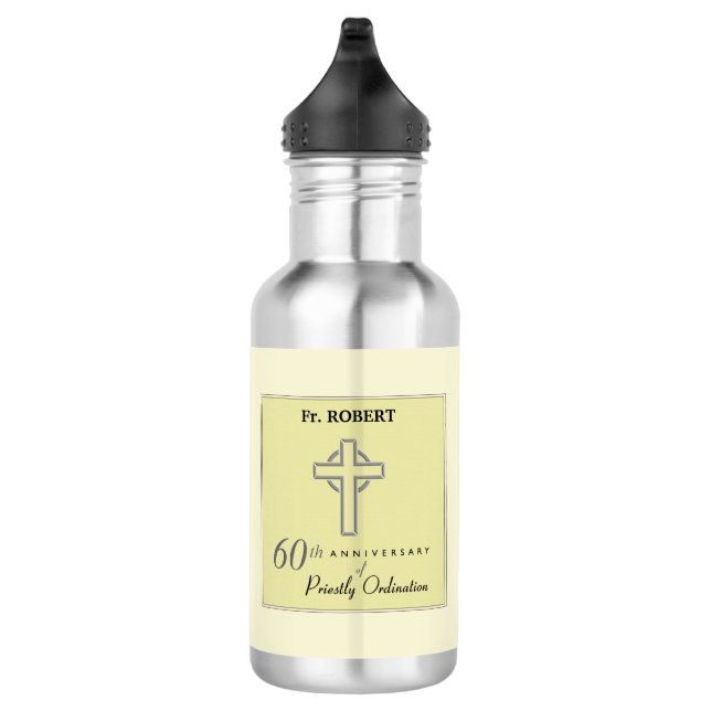 Personalise, 60th Anniversary of Priest Embossed 532 Ml Water Bottle (Right)
