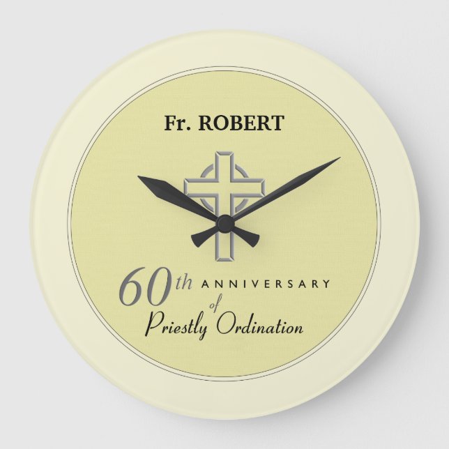 Personalise, 60th Anniversary of Priest Embossed Large Clock (Front)