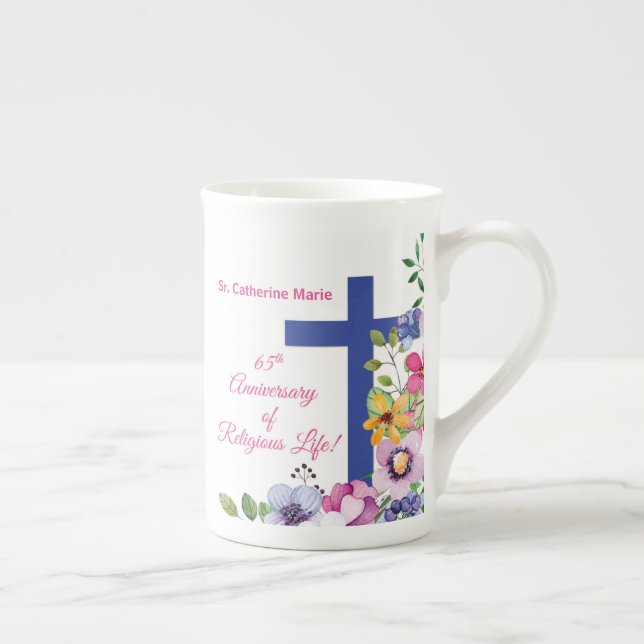 Personalise, 65th Anniversary Nun Religious Life Bone China Mug (Right)