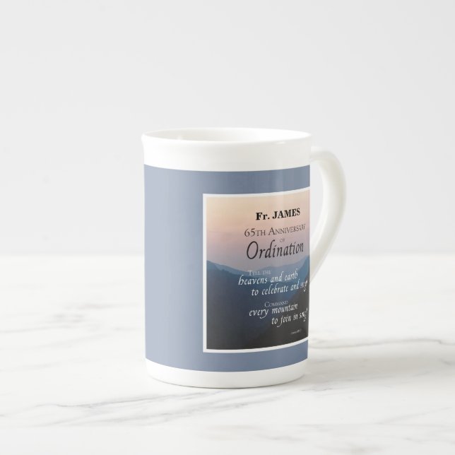 Personalise 65th Anniversary Ordination Congrats Bone China Mug (Front Right)