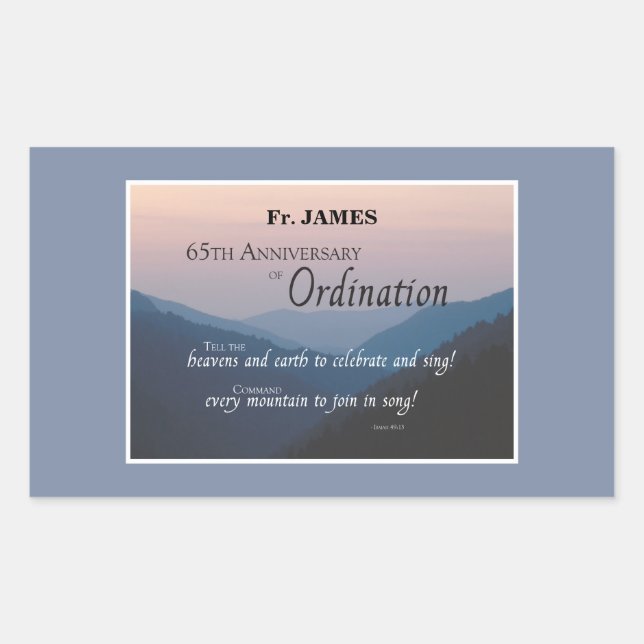 Personalise 65th Anniversary Ordination Congrats Rectangular Sticker (Front)