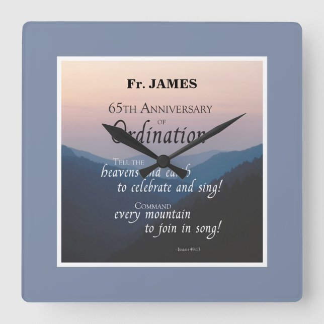 Personalise 65th Anniversary Ordination Congrats Square Wall Clock (Front)