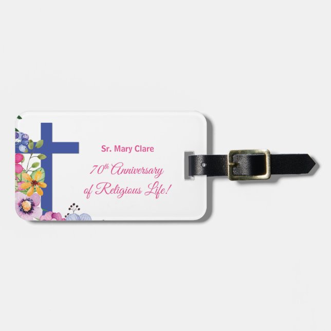 Personalise, 70th Anniversary Nun Religious Life Luggage Tag (Front Horizontal)