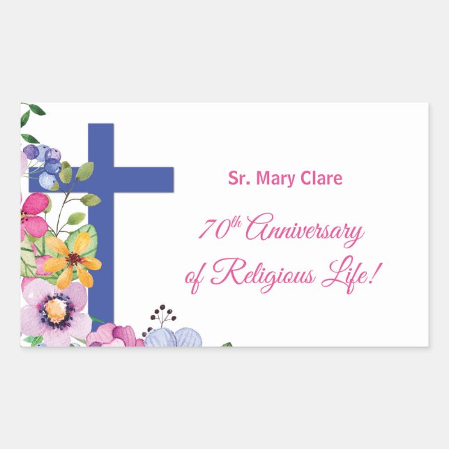Personalise, 70th Anniversary Nun Religious Life Rectangular Sticker (Front)