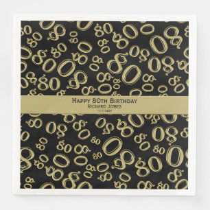 Personalise: 80th Black and Gold Birthday Party Napkin