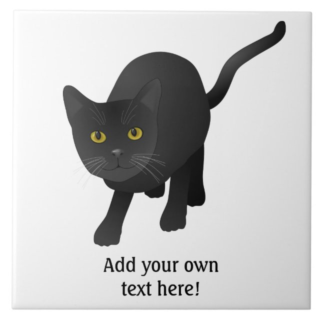 Personalise a cute Black Cat Tile (Front)
