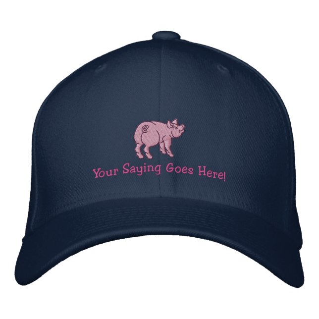 Personalise A Cute Little Pig with Your Text Embroidered Hat (Front)