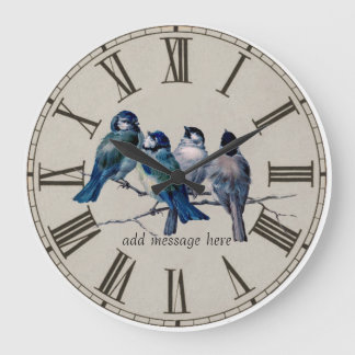 Personalise a stunning vintage art bluebirds clock