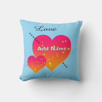  Personalise Add Name HEARTS Blue Throw Pillow