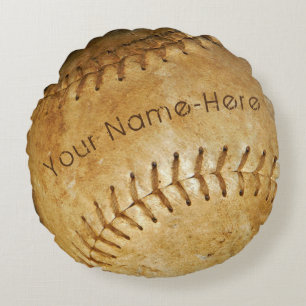 Personalise add your name Vintage White baseball Round Cushion