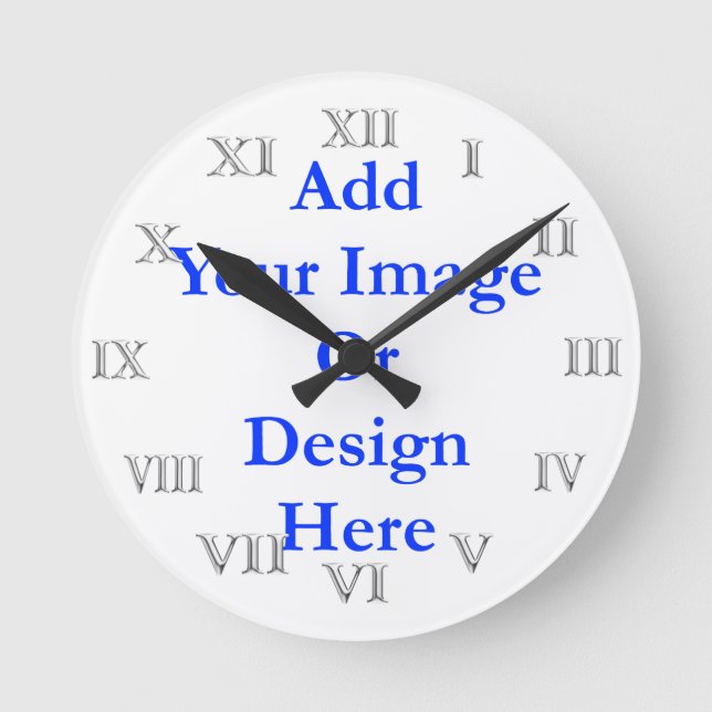 (Personalise)Add your touch. Silver Roman Numerals Round Clock (Front)