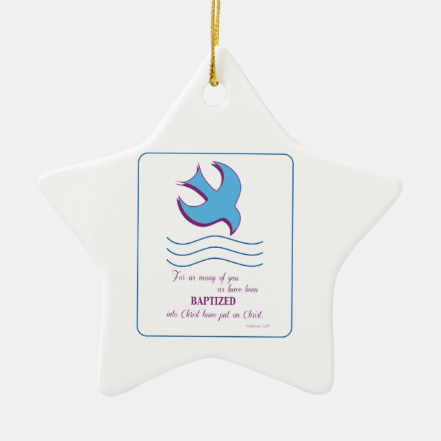 Personalise, Adult Baptism Dove on Blue Ceramic Tree Decoration (Front)