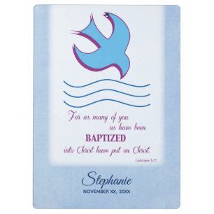 Personalise, Adult Baptism Dove on Blue Clipboard
