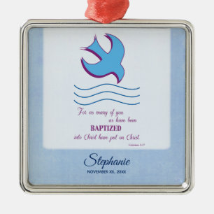 Personalise, Adult Baptism Dove on Blue Metal Tree Decoration