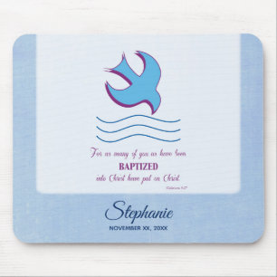 Personalise, Adult Baptism Dove on Blue Mouse Pad