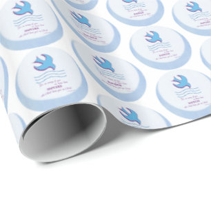 Personalise, Adult Baptism Dove on Blue Wrapping Paper