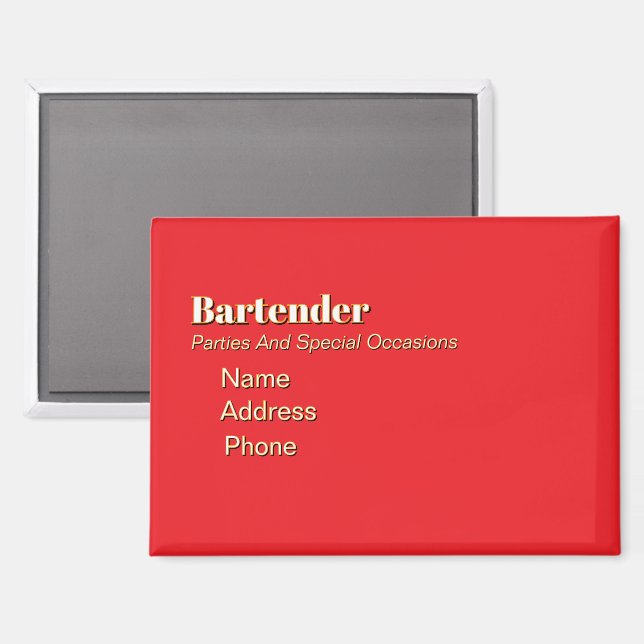 Personalise Advertise Promote Bartender  Magnet (Front/Back)