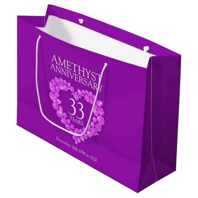 Personalise amethyst 33rd anniversary photo purple large gift bag (Front Angled)