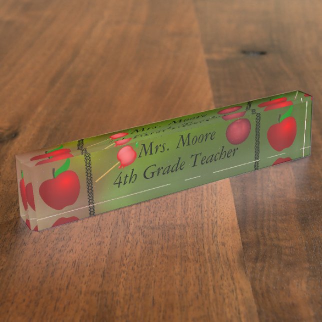 Personalise Apple Name Teacher Class Aurora Skies Nameplate (Side)