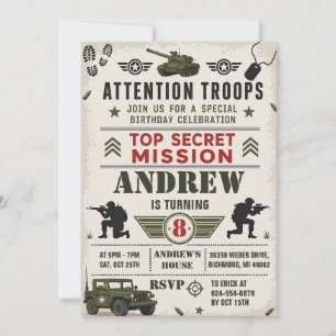 Personalise Army Birthday Party Invitation
