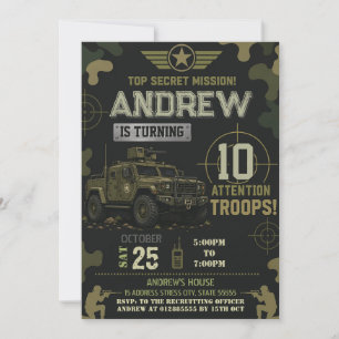 Personalise Army Birthday party Invitation