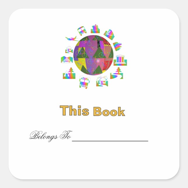 Personalise Around The World Bookplate  Square Sticker (Front)